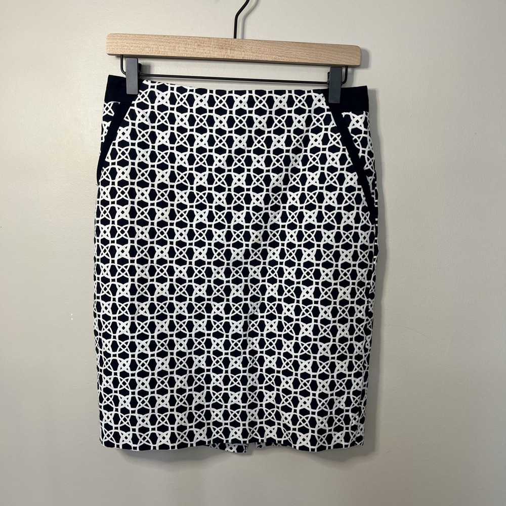 The Limited Pencil Skirt Geometric‎ Pattern Blue White Sz 2